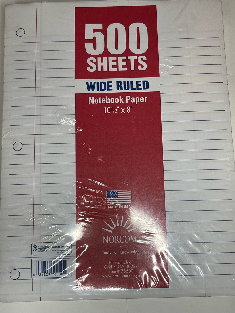 Norcom Wide Ruled Notebook Paper - 500 Sheets - White